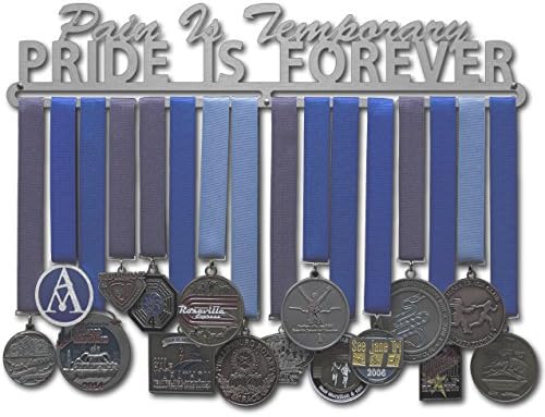 Cabides de medalhas aliados - a dor é temporária, o orgulho é para sempre - 18 de largura - hister de hanguer de medalha rack