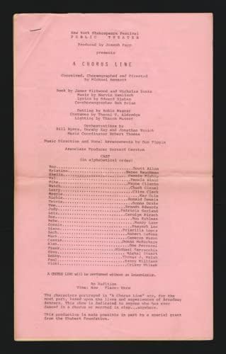 Donna McKechnie A Chorus Line Priscilla Lopez/Michael Bennett/Marvin Hamlisch/James Kirkwood/Public Theatre/abril de 1975 Programa