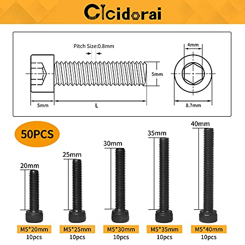 Cicidori M5 x 20mm 25mm 30mm 35mm 40mm 40mm parafusos de tampa da cabeça da cabeça de cabeça parafusos, aço de liga