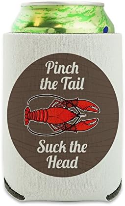 Crawfish beliscar a cauda sugando a lagostins de cabeça Louisiana dizendo lata mais refrigerador - bebida com manga de abraço