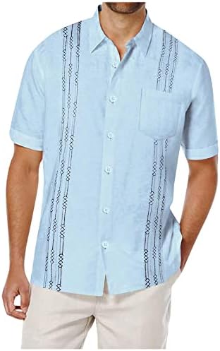 Ayaso Mens Lapeel camisa de manga curta Botão de ajuste regular camisa casual Summer praia camisetas leves com bolsos