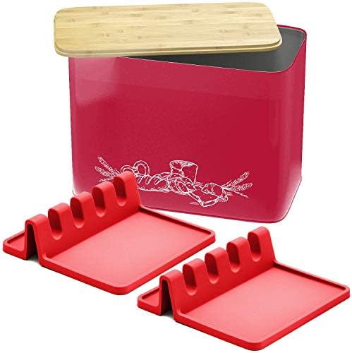 Caixa de pão vermelha vertical de economia de espaço extra grande com a tampa da tampa de corte ecológica com colher de silicone