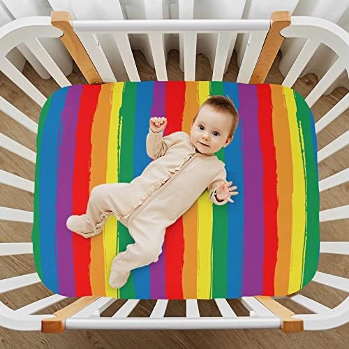 Rainbow Stripes Lençóis de berço para meninos pacote de meninas e lençóis super macios folhas de berço Mini -berço Criba -lençóis