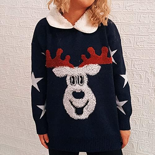Sweater de Natal feio para mulheres alegres renas de férias fofas de malha de malha top