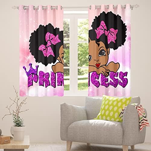 Garota negra Princess Blackout Cortinas crianças cortinas e cortinas fofas para meninas decoração do quarto, estrelas