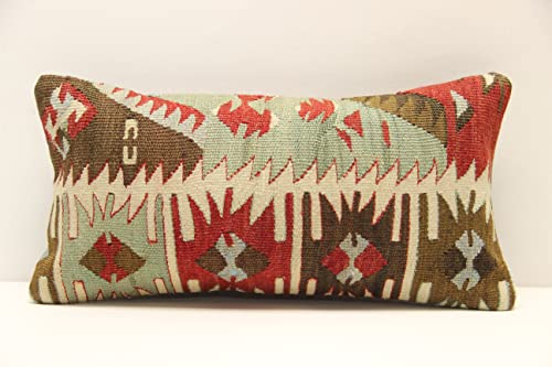 Mini -Kilim travesseiro decorativo de 8x16 polegadas moderno travesseiro de travesseiro listrado listrado, travesseiro de cadeira turca pequena capa oblonga de almofada Tribal travesseiro tribal