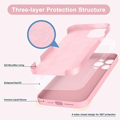 Andate iPhone 14 Pro Max Case rosa, líquido macio líquido Silicone completo Tampa de telefone protetora de proteção com