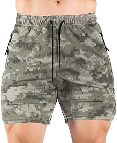 Shorts de treino 2 em 1 masculino masculino esportivo de fitness e uma malha leve de malha de malha respirável calça de camuflagem com