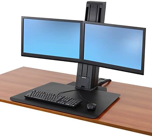 Ergotron-Workfit-SR Dual Monitor Standing Desk Conversor, SIT STAND WORKSTATION PARA TARDEPOPS-BLACK