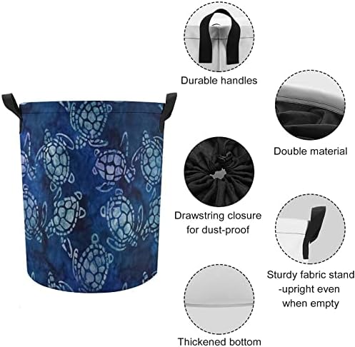Tartaruga marinha Bolsa redonda de lavanderia cesto de armazenamento impermeável com tampa de cordão e alça