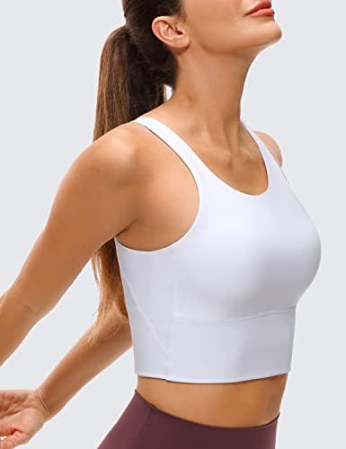 Crz Yoga High Neck Longline Sports Bra for Women - Tanques de tampas cortadas em V -back Tampo de treino acolchoado