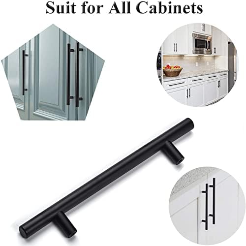 Gabinete Redunest puxa alças de gabinete preto fosco, 10 pacote de 6-1/4 polegadas de aço inoxidável armário de cozinha puxadores de gavetas, alças de barra de hardware do armário, centros de furo de 160 mm