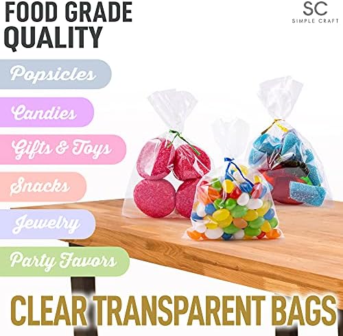 Craft 200 Pack Candy Treat Sacos de celofane - sacos de doces de plástico de 4x6 grossos com gravatas para sacos de brindes - sacos de tratamento de celofane transparentes para doces, biscoitos e doces