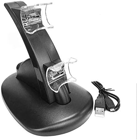Fayok Black LED Light Light Quick Dual USB Charging Dock Stand Charger Compatível para PlayStation 3