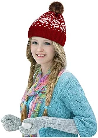 Chapéus de inverno para mulheres Knit Beanie Snowflake Christmas Fuzzy Pom Hat Hat
