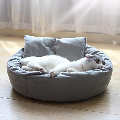 Cama de gato para gatos internos, cama redonda de animais de estimação para gatos de cães, cama de almofada de gato de pelúcia auto-aquecida