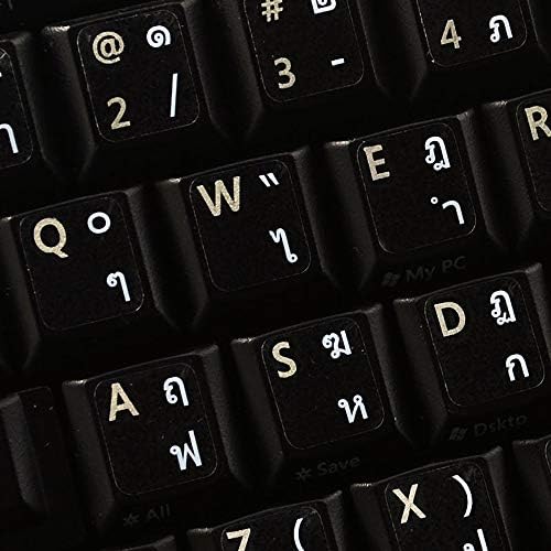 Adesivo de teclado tailandês com fundo transparente de letras brancas para desktop, laptop e caderno