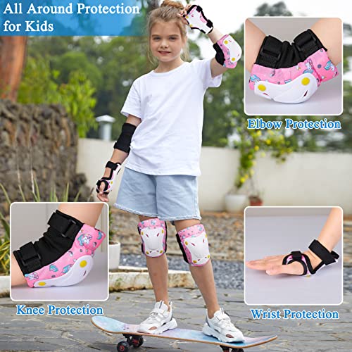 Joelheiras fioday para crianças unicórnio joelho cotonete guardas de pulso com sacola de cordão de giro ajustável equipamento de proteção