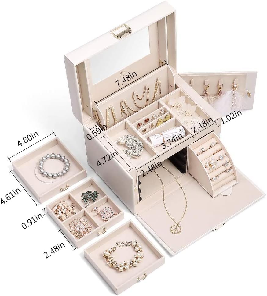 Vlando Jewelry Box for Girl, Caixa de Jóias de Jóias de Couro Grande, Presente de Dia da Mãe Vintage de Aniversário