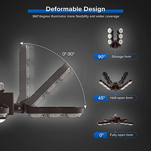 Sensor infravermelho de luzes de garagem led sansi, luz de teto deformável de 60w com 4 painéis ajustáveis ​​LED LUZ LUZ 5000K E26 Iluminação natural E26 para garagem, oficina, porão