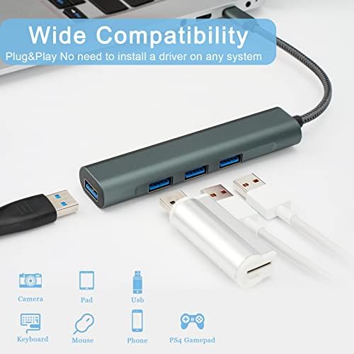 Henrety USB C Hub, 4-in-1 Ultra Slim Portable Data Hub USB Splitter USB 3.0 Expander para laptop, PC, MacBook, Mac