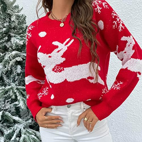 Camisola de malha de Natal para mulheres de manga longa com manga longa suéteres