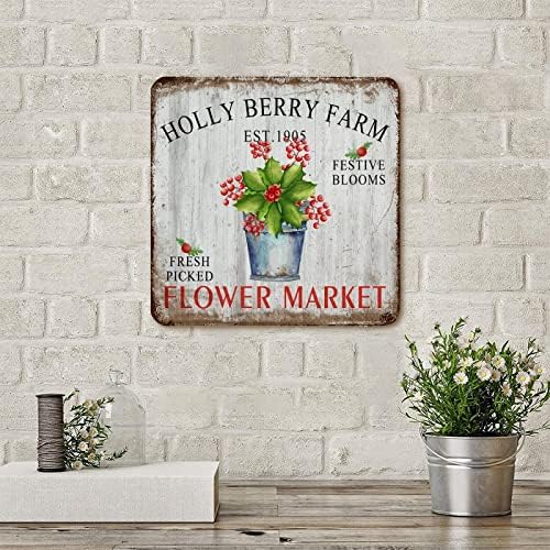 Placa de lata de metal vintage Placa Holly Berry Farm FLORES MERCADO DE FLORES DE ARTE DE METAL DE METAL PRIMEL