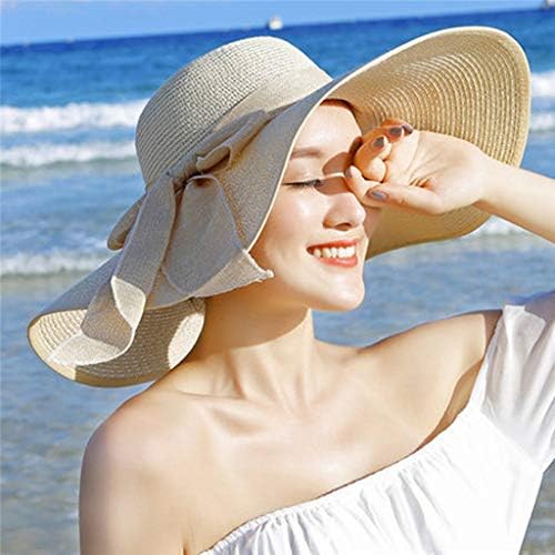 Big Sun Wide Bowknot Women Women dobring Beach Beach Brim Brim Cap Hats Straw Caps de beisebol