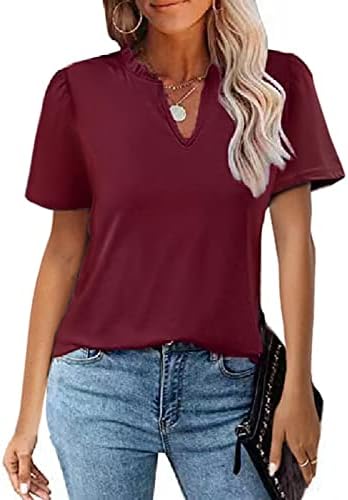 Camisa para mulheres decote em V S-shirt de camiseta curta em v alê