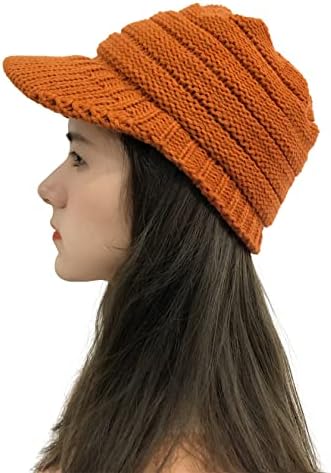 Jiaolun feminino gorro de inverno chapéu de malha quente boné grossa de chunky com viseira - tampa de inverno