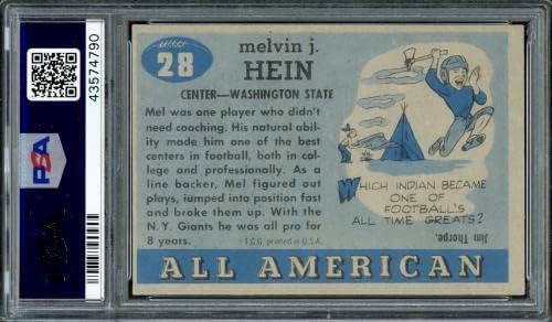 Mel Hein autografou 1955 Topps All -American Rookie Card 28 Washington State Cougars PSA/DNA 43574790 - Cartões de estreia
