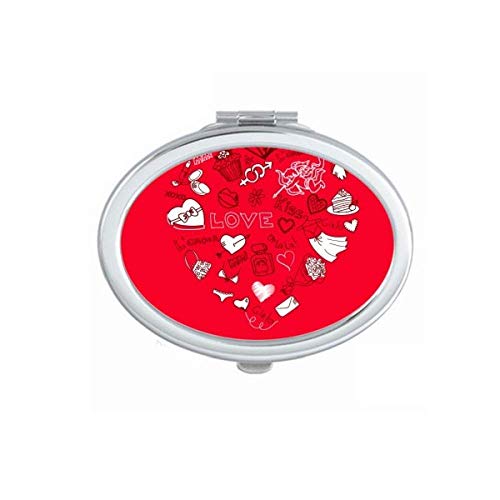 Dia dos Namorados Vermelho Coração Branco Espelho Portátil Dobra Maquia