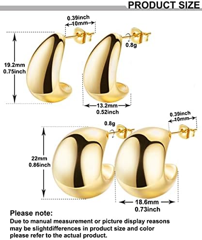 Loayhoay 2 pares Brincos de argola de ouro grossa para mulheres Brincho de tacôs aquáticos Dobes meio argolas abertas