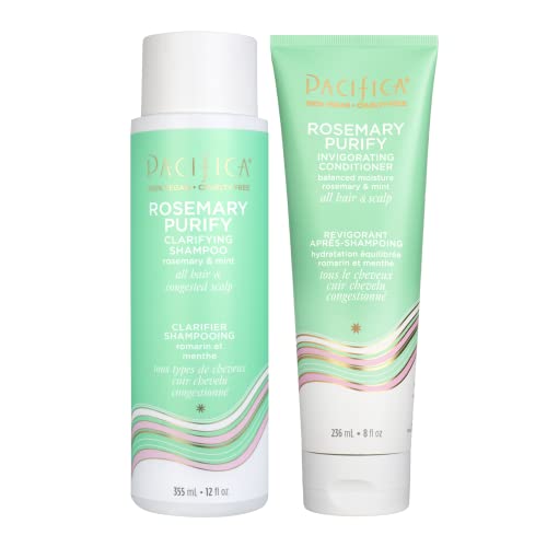 Pacifica Beauty, Rosemary Purify Shampoo revigorante + conjunto de condicionadores, couro cabeludo de desintoxicação e cabelos do acúmulo de produtos e excesso de óleo, vegan e crueldade grátis, sulfato + silicone livre