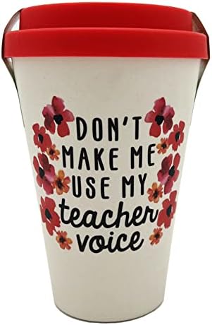 TMD Retail não me faz usar a caneca de café de viagem de voz do professor com tampa e manga vermelha, 16 onças, feita de fibra de bambu