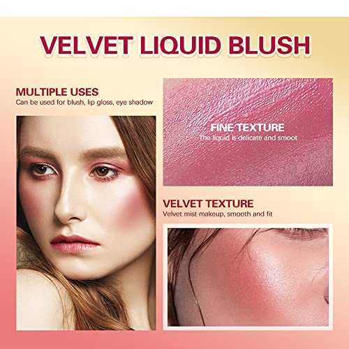 Velvet Liquid Blush, de aparência natural duradoura, fácil de misturar blusher