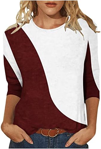 Moda Tops casuais para mulheres Trendy Color Block Tirl Crewneck Midn Length 3/4 Mangas Tees 2023 Blouses de verão