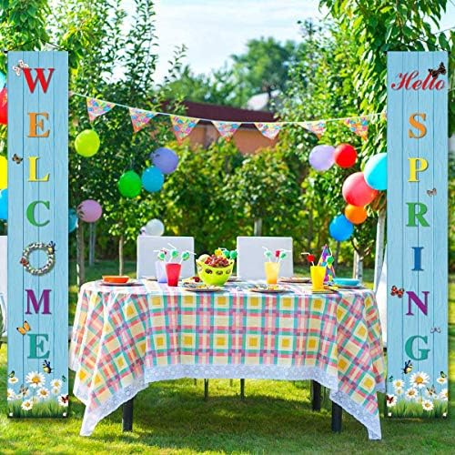 Hello Spring Banner, Spring Welcome Welcome Sign, Spring Party Decoration Outdoor Indoor Front for Home Farmhouse School Classroom