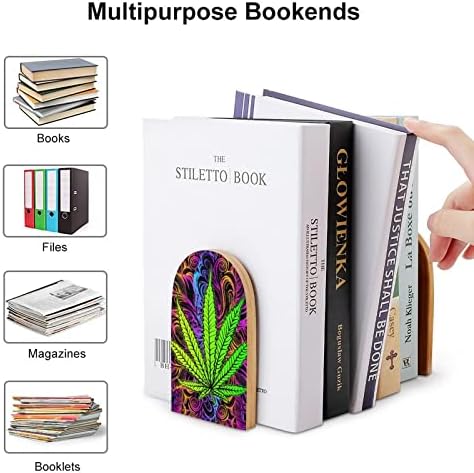 Psicodelic Weed Leaf Wooden BookEnd para Livro de Livros Pesados ​​de Prateleira Ends Office Home Library Decoração