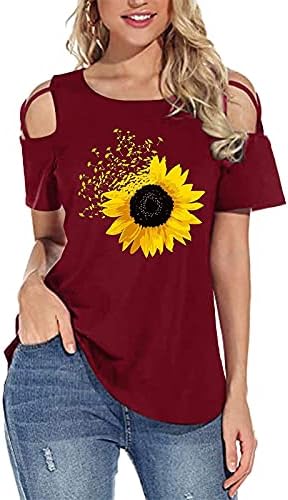 Mulheres de verão frias ombros frios tampas de estampa floral colheita de pescoço de pescoço casual camisetas de manga curta camisetas de túnica