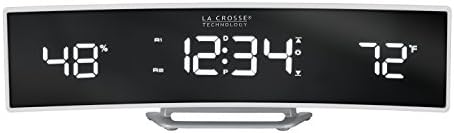 La Crosse Technology 602-247 Despertador curvo branco com tela de LED espelhada, 9,84 L x 1,75 W x 2,78 h