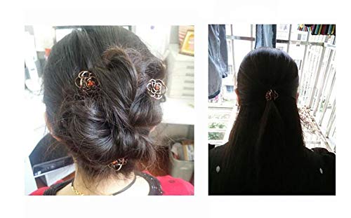 6pcs feminino liga vintage hollo rosa flor mini cabelo maxilista clipe de strass sem deslizamento pino de cabelo