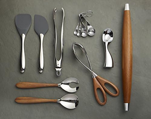 NAMBE Curvo Serving Fork | 13 polegadas Fork para buffets, saladas e jantares | Feito de aço inoxidável e madeira acacia | Projetado