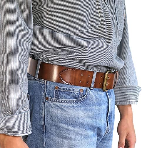 Cinturão de couro marrom vintage de turbon 32-47 polegadas para homens Cinturã da cintura de trabalho pesado