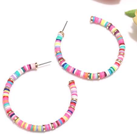 Brincos de argola de miçanos nvenf heishi para mulheres arco -íris disco vinil miçangas círculos breol de círculo
