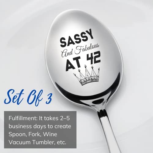 Sassy Fabulous 42 anos 42º aniversário nascido em 1979 1980 Spoons de sobremesa 8 polegadas | Conjunto de 3 colher de café