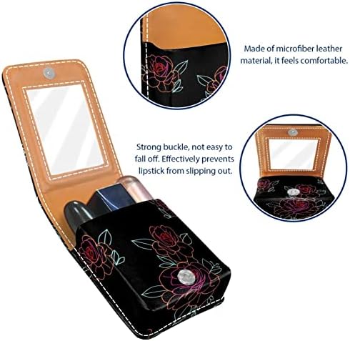 Mini maquiagem de Oryuekan com espelho, bolsa de embreagem Leatherette Lipstick Case, Flor Vintage Rose Floral Pink