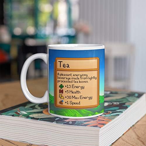 Caneca de chá de Tamengi Stardew Valley, caneca inspirada no vale de Stardew, estatísticas de chá, caneca de jogadores, caneca de aniversário, caneca de chá, estatísticas de chá, sublimação, 11oz, para-20210316rm-lwt20-11oz