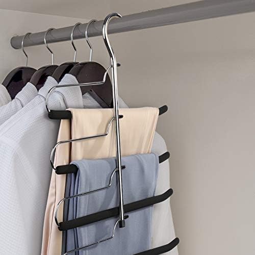 Calças do dia da casa cabides de 4 camadas economizando calças multi-funcionais rack rack não deslizamento organizador de armazenamento de armário para calças jeans Saias de calça lenço preto