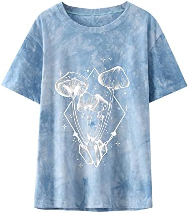Camisetas casuais de tie-dye femininas camisetas gráficas vintage de blusas solteiras de t-shirt casual de impressão de impressão retro planta